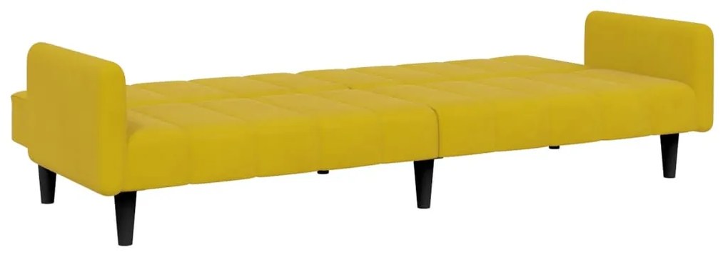 Sofá-cama 2 lugares c/ apoio de pés veludo amarelo