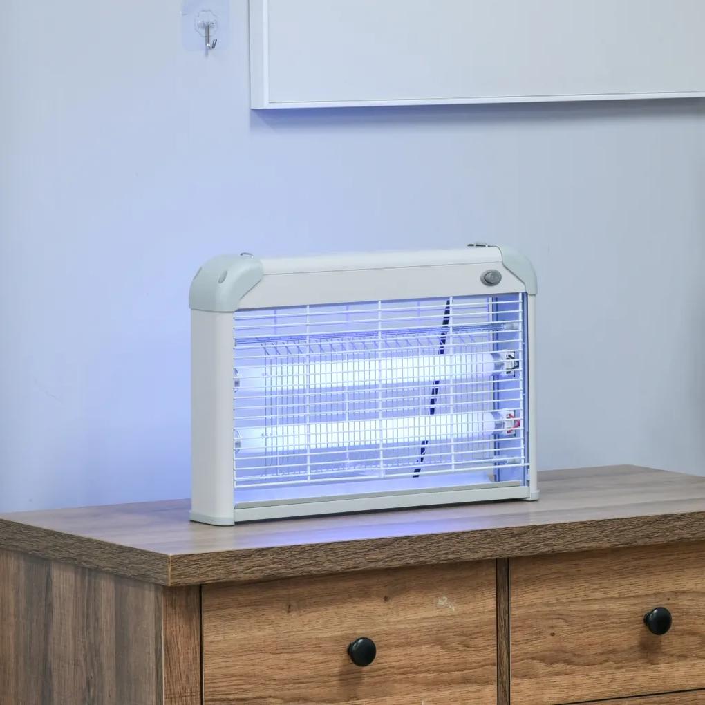 Outsunny Lâmpada elétrica anti-mosquito Luz ultravioleta 20W com 2 tubos LED Área de ação 60m² 39x7.5x26.5 cm Branco