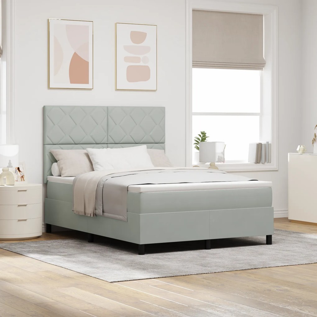 Cama Box Spring com Colchão vidaXL Cinza Claro 160x200 cm Veludo