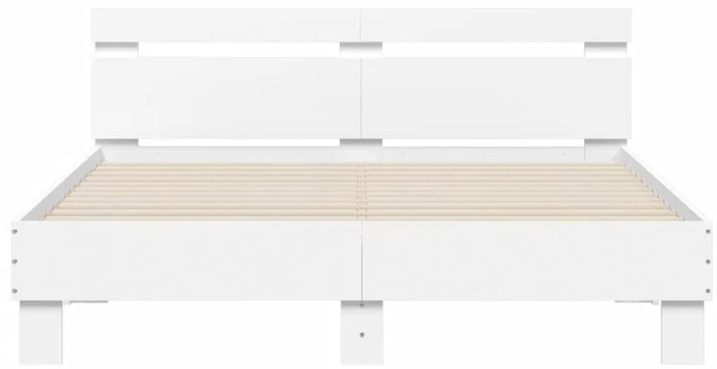 Estrutura de cama com cabeceira e luzes LED 140x190 cm branco