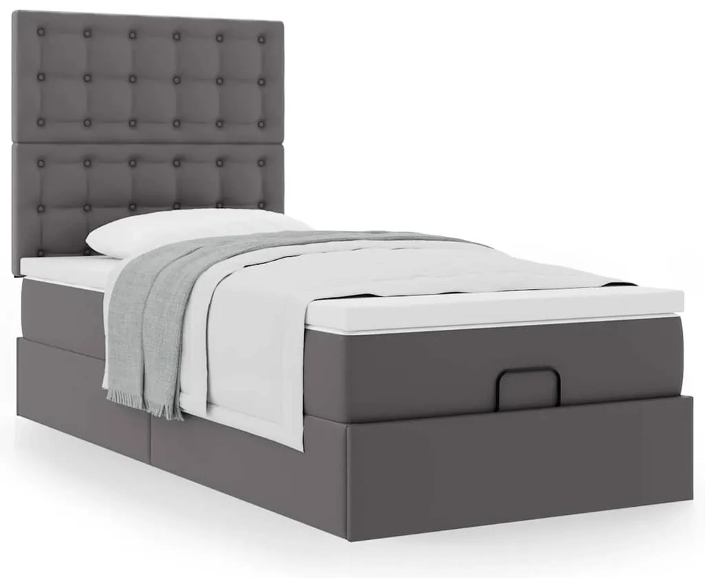 Cama otomana com colchão 90x200 cm couro artificial cinzento