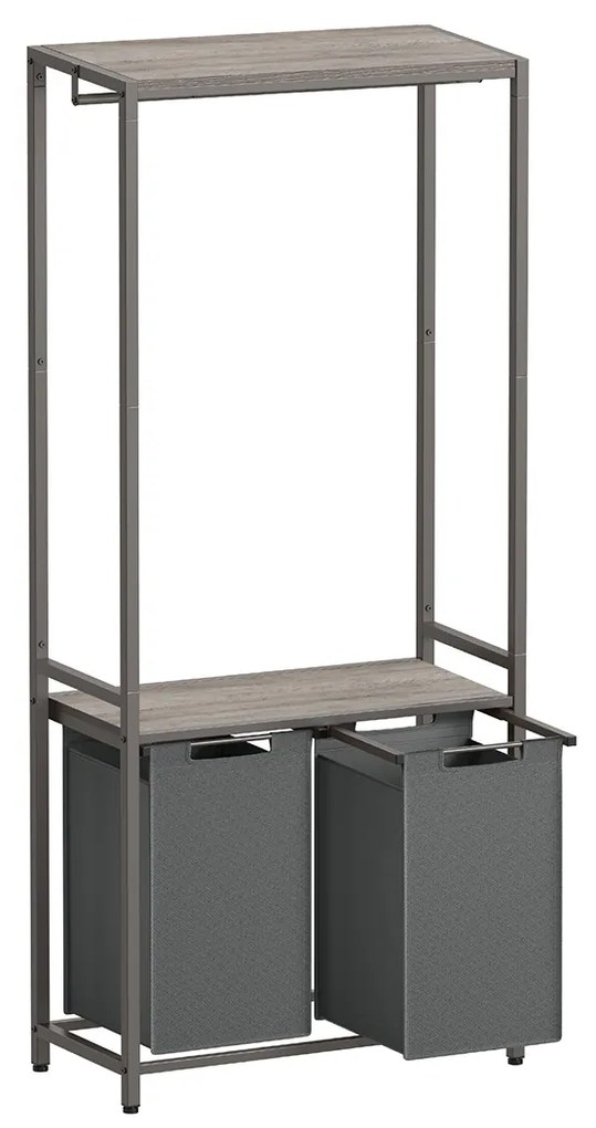 Cesto de roupa suja VASAGLE de 2 seções com forros removíveis e corrimão para roupas, 2 x 12,1 galões, 28,7 x 13 x 69,7 polegadas, cinza mesclado e cinza ardósia BLH231G02