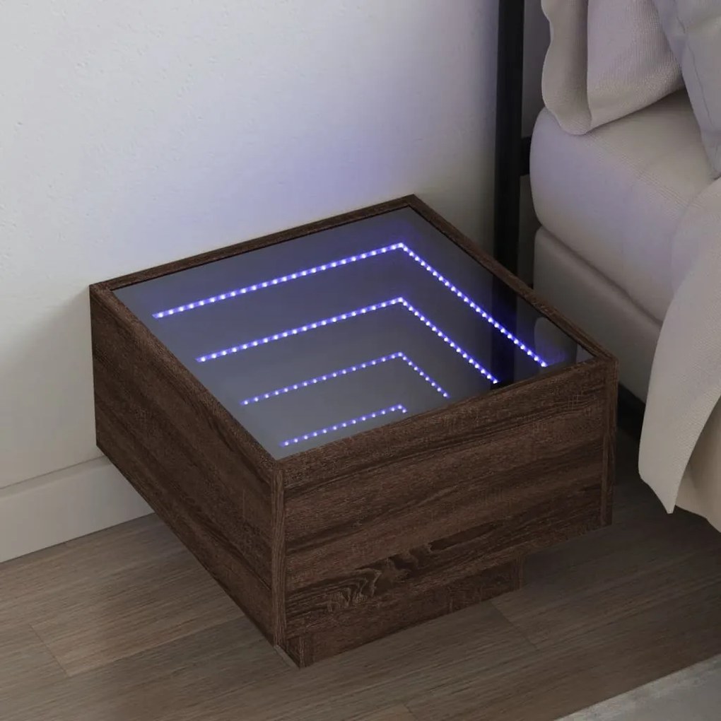 Mesa de cabeceira c/ LED Infinity 40x40x30 cm carvalho castanho