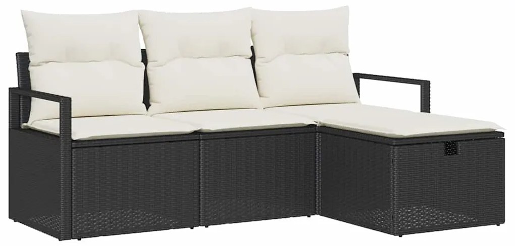 Conjunto de Sofá de Jardim vidaXL de 4 Peças com Almofadas Preto Ratta