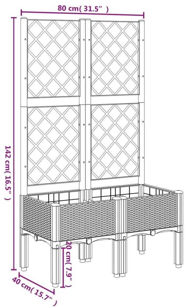 Vaso/floreira de jardim c/ treliça 80x40x142 cm PP branco