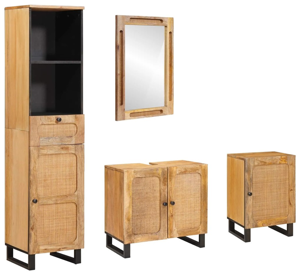 vidaXL Conjuntos de Banheiro com porta Natural Madeira de manga maciça