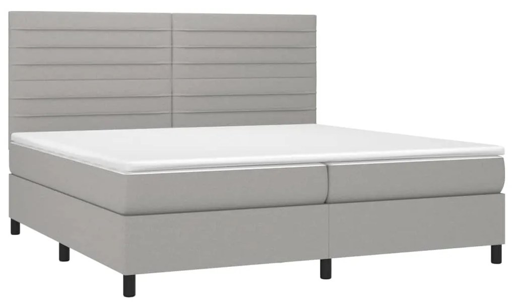 Cama box spring c/ colchão e LED 200x200 cm tecido cinza-claro