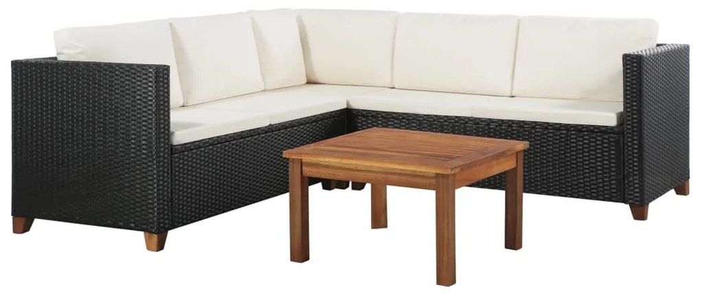 4 pcs conjunto lounge de jardim c/ almofadões vime PE preto