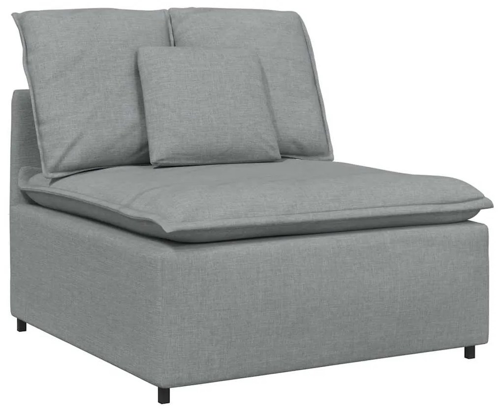 Sofá modular com pufes e almofadas tecido cinzento-claro