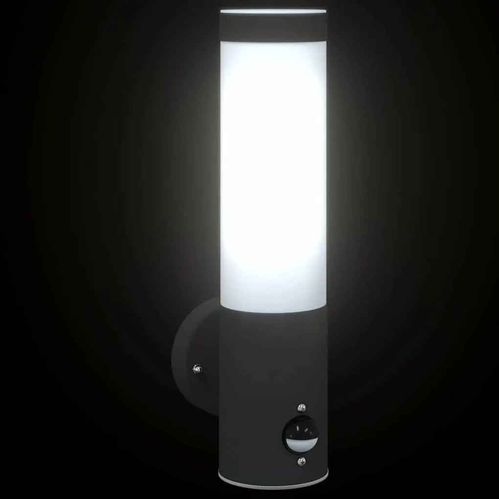 Luzes de Parede Externas vidaXL com Sensor 2 pcs Preto Aço Inoxidável