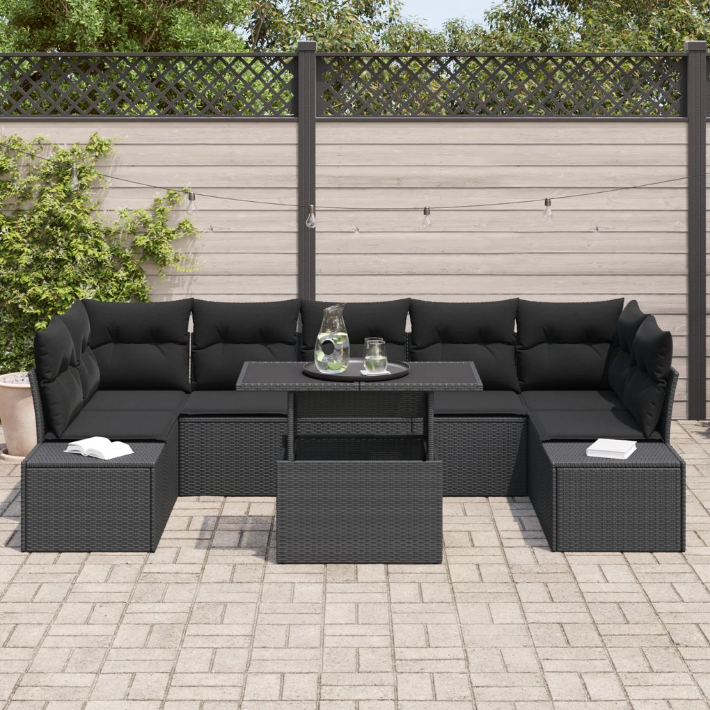 Conjunto de Sofá de Jardim de 8 Peças com Almofadas Preto Rattan Sinté