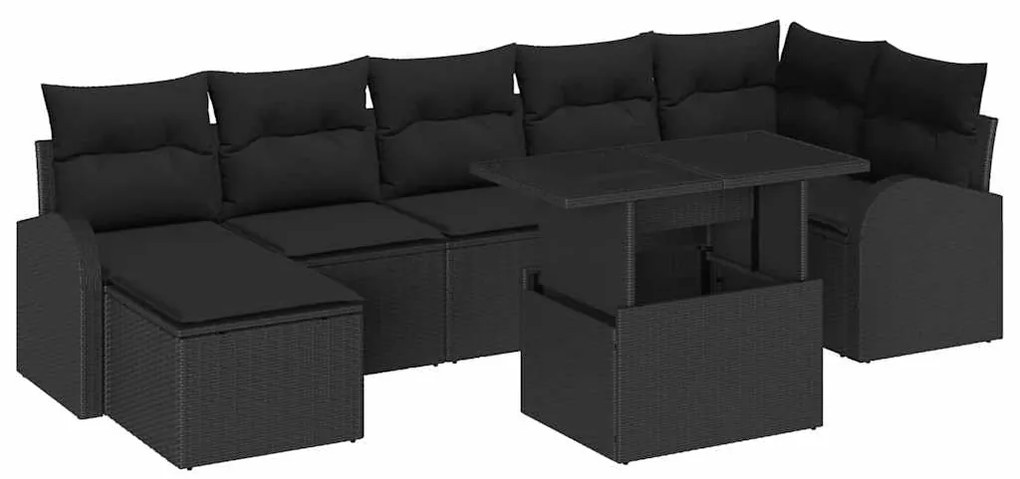 Conjunto de Sofá de Jardim com 8 Peças e Almofadas Pretas em Rattan Si
