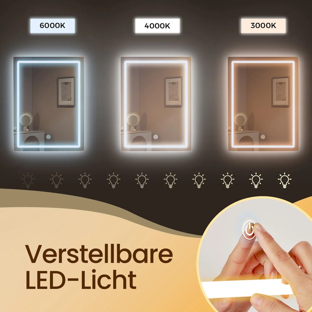 Toucador com espelho, luz LED 40 x 98,3 x 145 cm branco