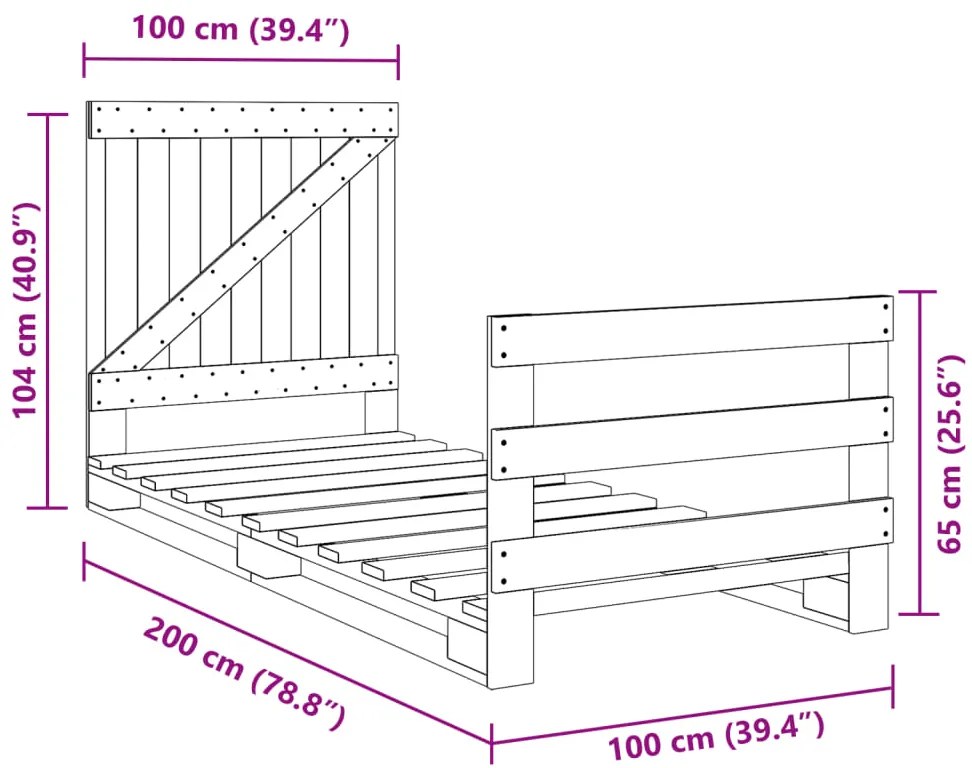 Estrutura de cama com cabeceira 100x200cm pinho maciço