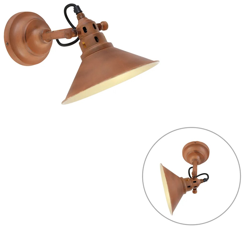 Candeeiro de parede industrial ferrugem com dourado - Rust Industrial,Clássico / Antigo,Country / Rústico