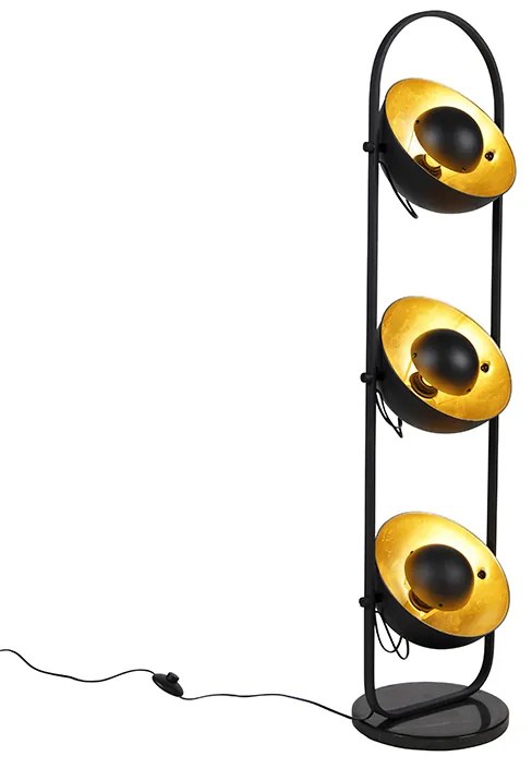 Candeeiro de pé industrial preto com dourado 3-luzes - Magnax Moderno