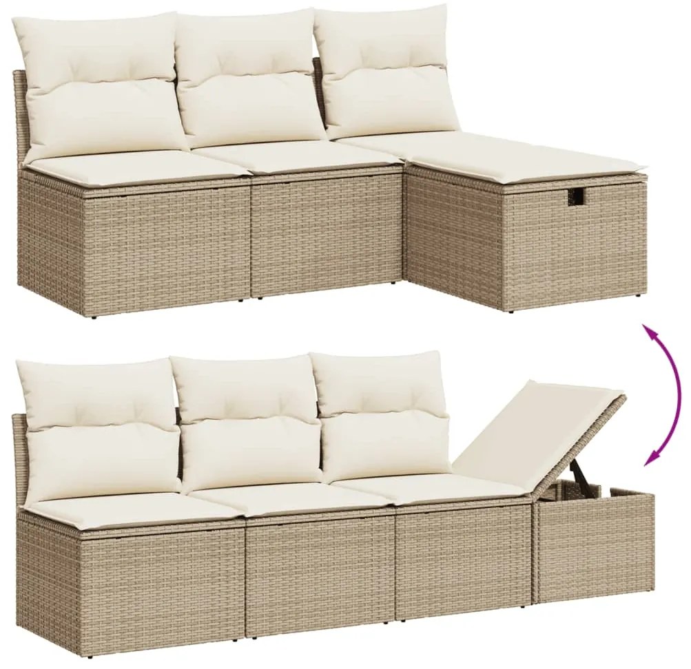 7 pcs conjunto de sofás p/ jardim com almofadões vime PE bege