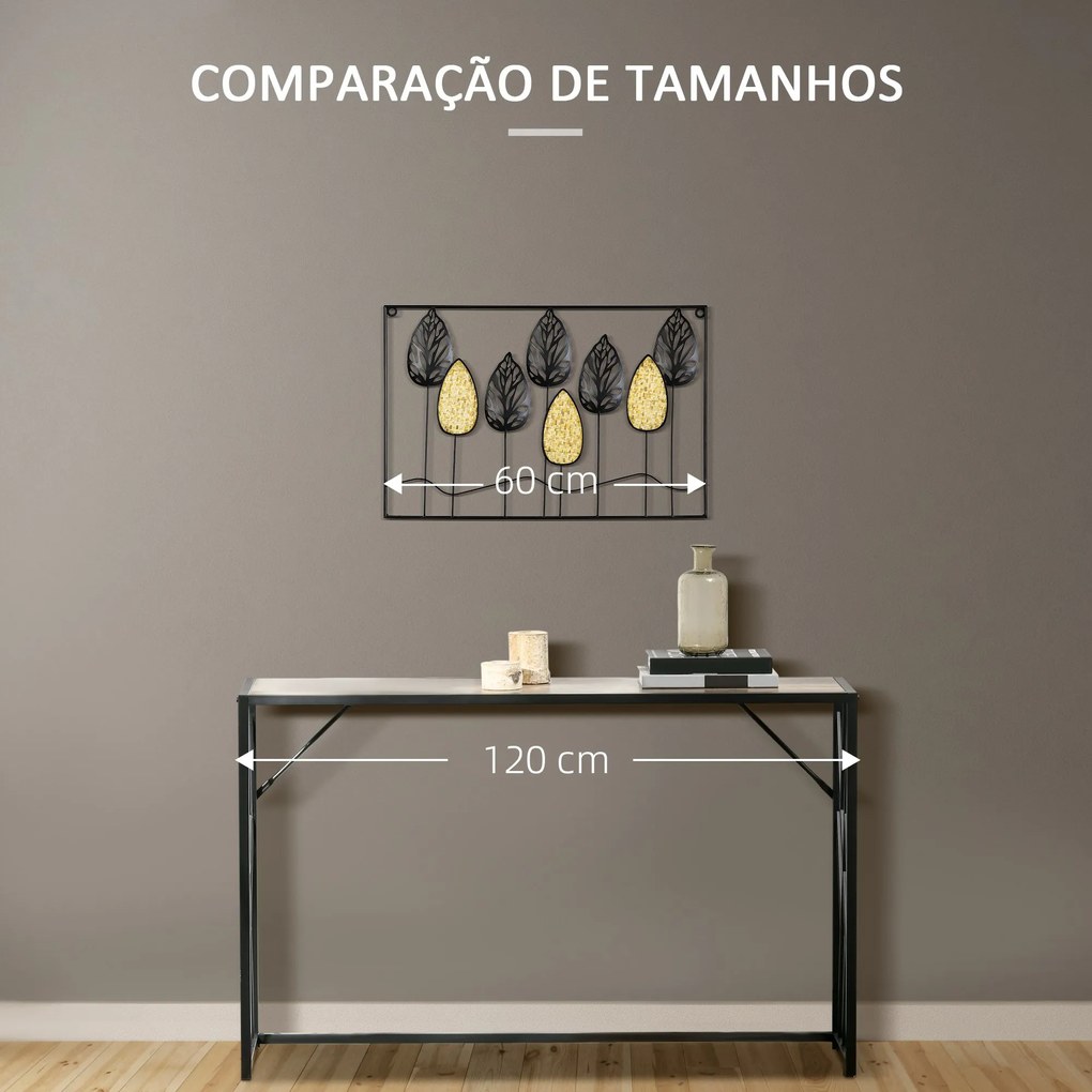Decoração de Parede de Metal 3D Folhas de Abeto Arte de Parede Suspensa para Sala de Estar Dormitório Escritório 40x60cm Preto e Amarelo