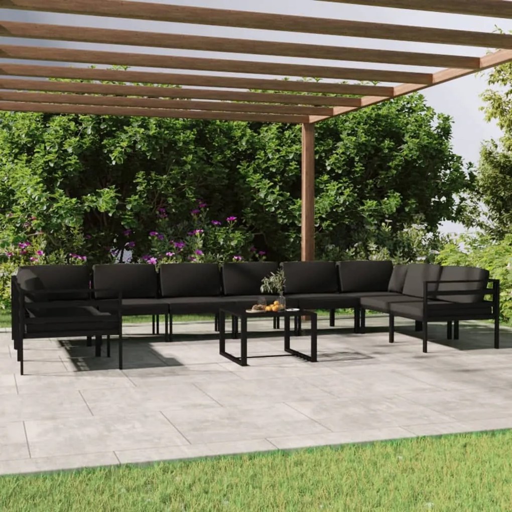 vidaXL 11 pcs conjunto lounge jardim com almofadões alumínio antracite