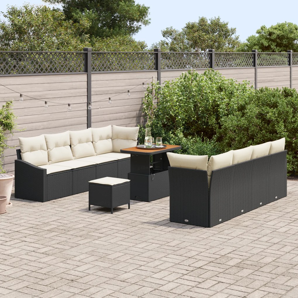 Conjunto de Sofá de Jardim vidaXL 11 Peças com Almofadas Preto Rattan