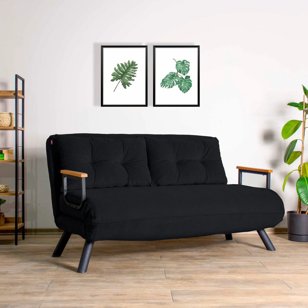Sofá-Cama de 2 Lugares Sando – Preto – 175 cm x 133 cm