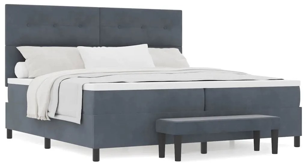 Cama Box Spring com Colchão e Banco Cinza Escuro 200x200 cm Veludo