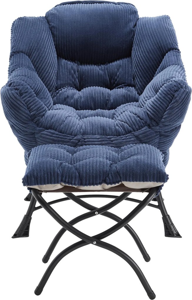 Poltrona lounge com pufe, apoios de braços e bolso lateral, revestimento em flanela, 69,9x64,0x95,0 cm, Azul marinho| AOSOM Portugal