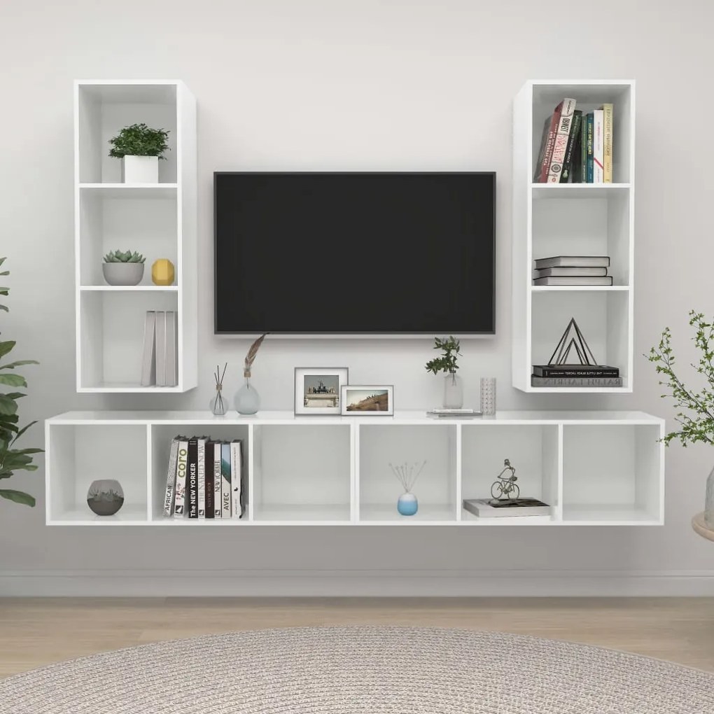 vidaXL Armários de parede TV 4 pcs derivados madeira branco brilhante