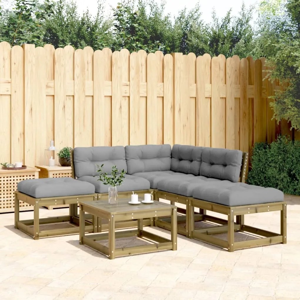 vidaXL 5 pcs conjunto sofás de jardim c/ almofadões pinho impregnado
