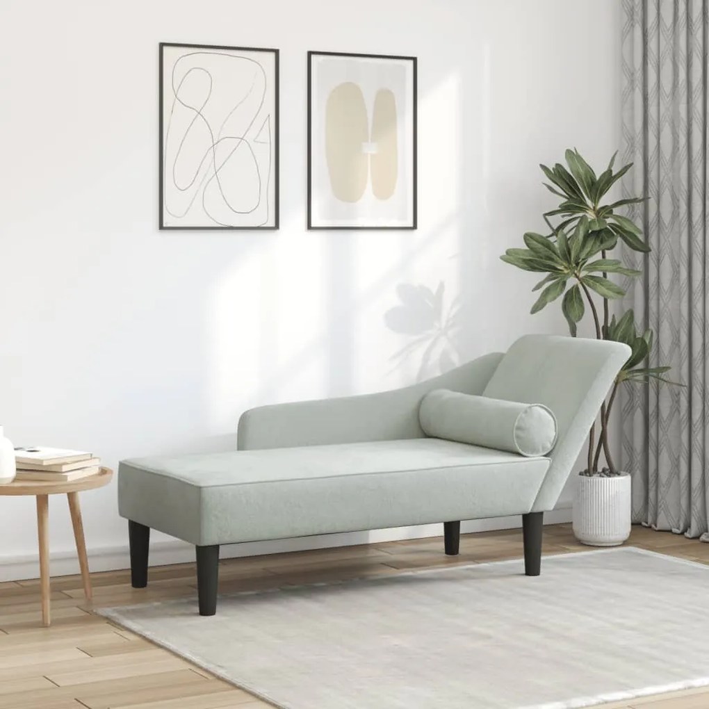 Chaise lounge com almofadões veludo cinzento-claro