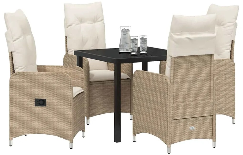 Conjunto de Jantar de Jardim 5 Peças com Almofadas em Rattan Sintético