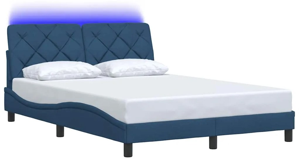 Estrutura de cama com LED sem colchão 140x190 cm tecido azul