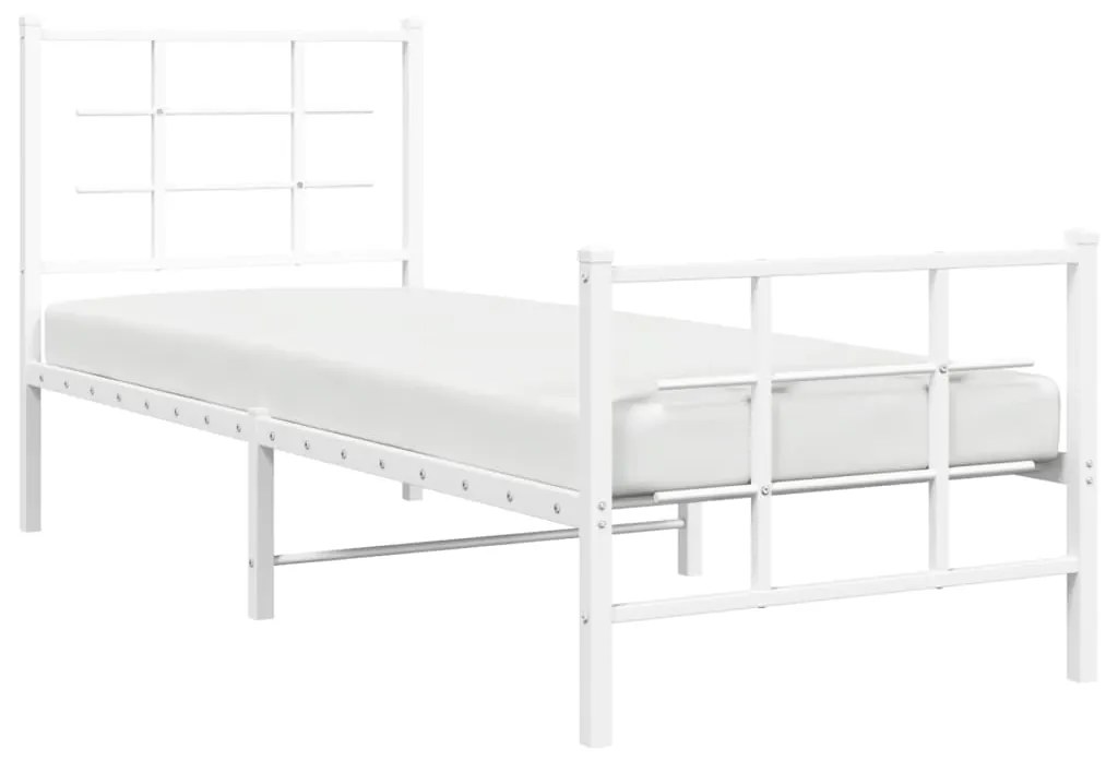 Estrutura de cama com cabeceira e pés 75x190 cm metal branco