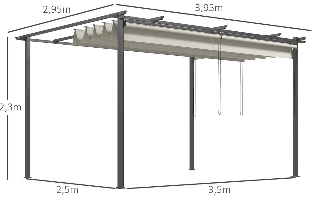 Pérgola de Jardim 3,95x2,95 cm Pérgola para Exterior com Teto Retrátil