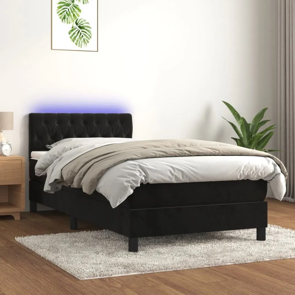 Cama box spring c/ colchão/LED 90x200 cm veludo preto