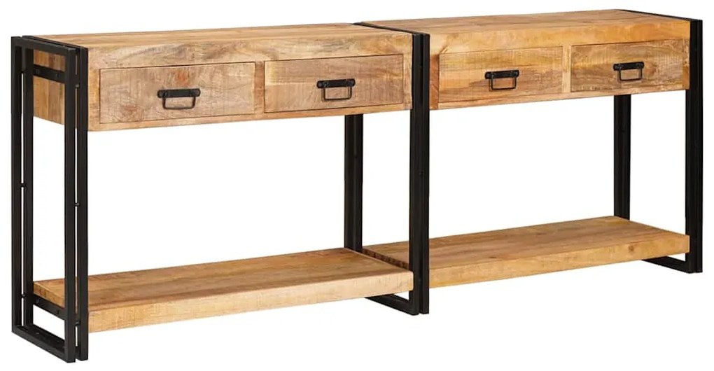 vidaXL Mesas consola com gaveta 2 pcs Castanho Madeira de manga maciça