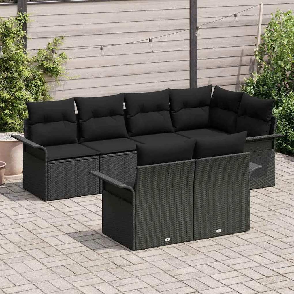Conjunto de Sofá de Jardim de 7 Peças com Almofadas - Rattan e Poliést