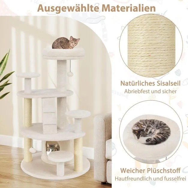Arranhador para gatos com caverna, bola e escada bege