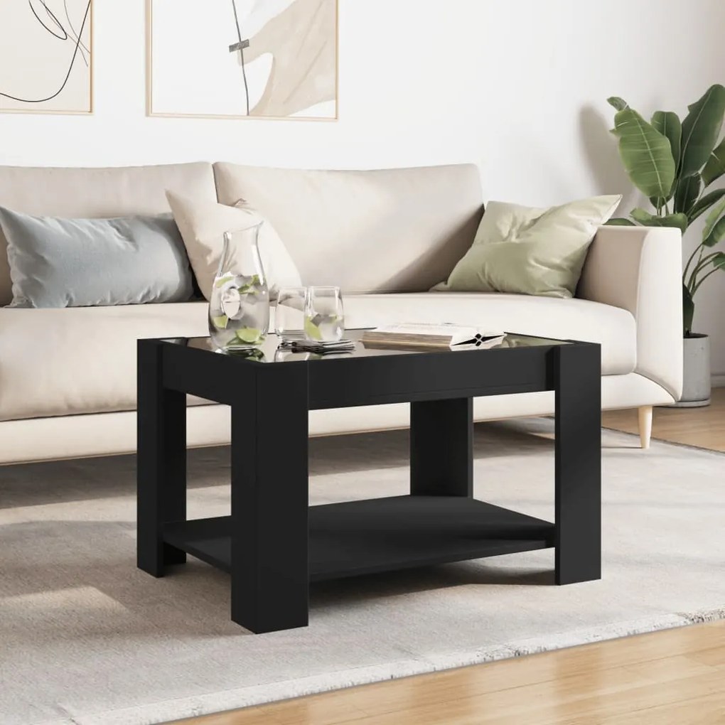 Mesa de centro c/ LEDs 73x53x45 cm derivados de madeira preto