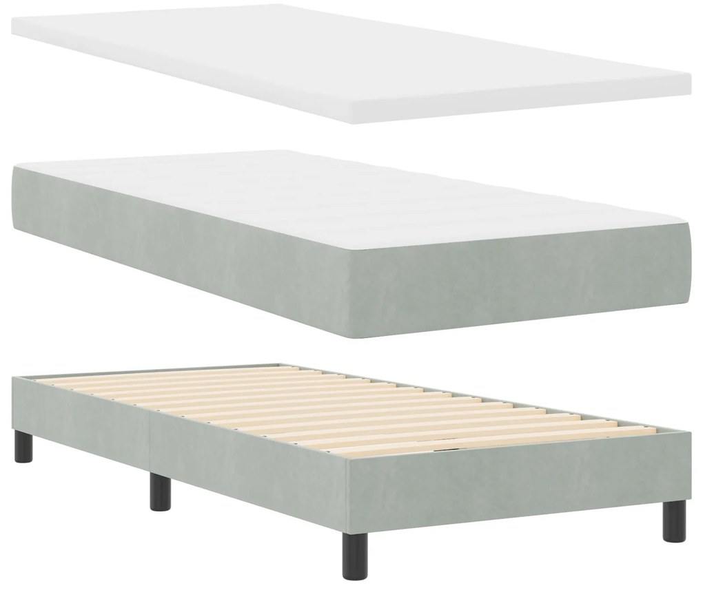 Cama com Box Spring e Colchão vidaXL Cinza Claro 90x200 cm Veludo