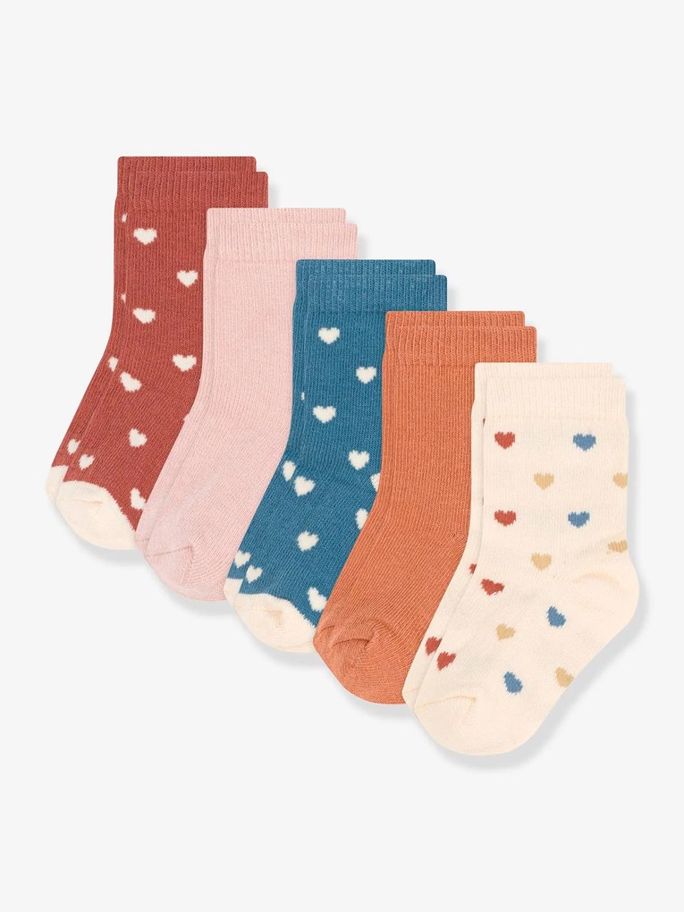 Lote de 5 pares de meias corações, para bebé, da Petit Bateau multicolor