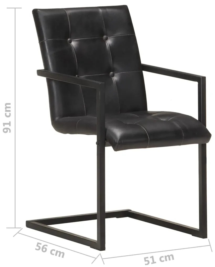 Cadeiras de jantar cantilever 2 pcs couro genuíno preto