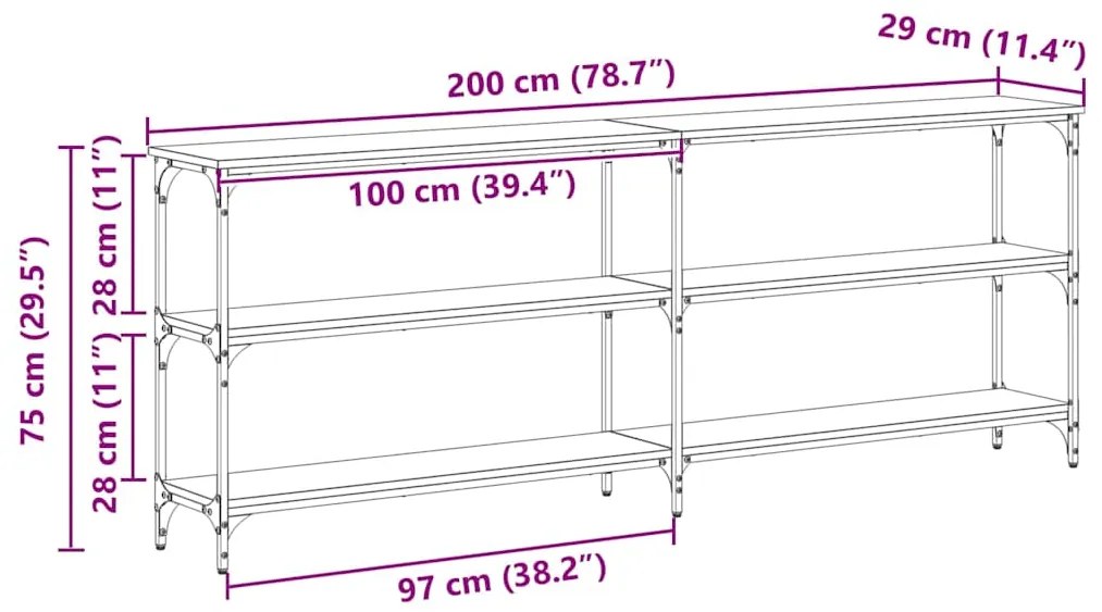 Mesa de Console Madeira Antiga 200x29x75 cm Engenharia