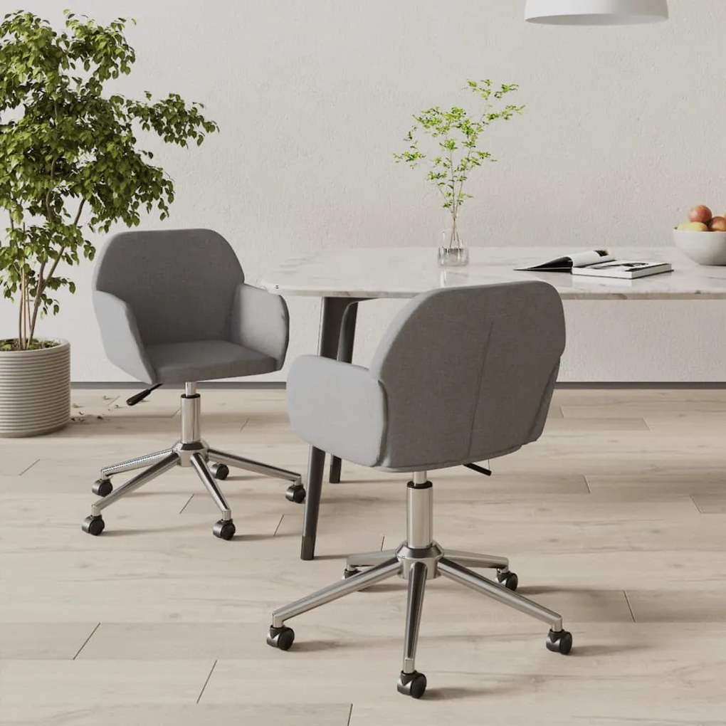 vidaXL Cadeiras de jantar giratórias 2 pcs tecido cinzento-claro