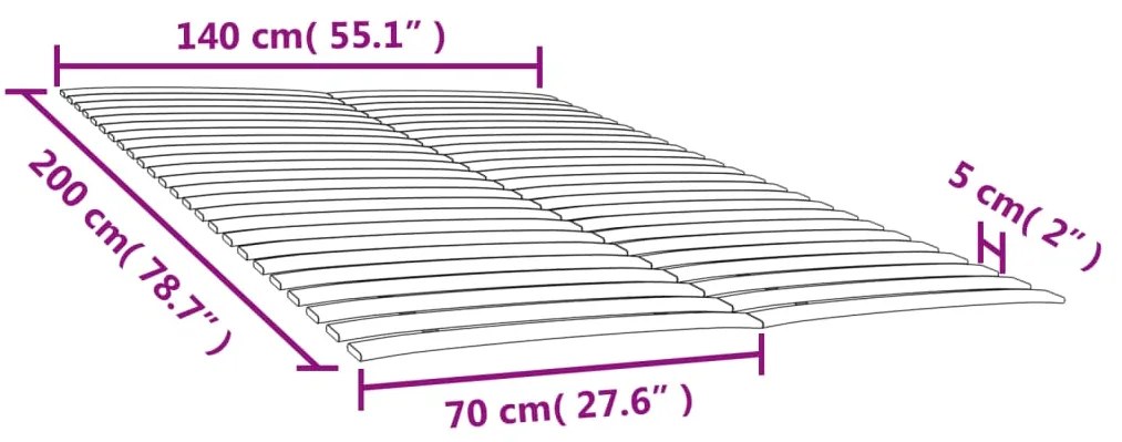 Substituição de ripas de cama com 48 ripas, 2 peças, 70x200 cm