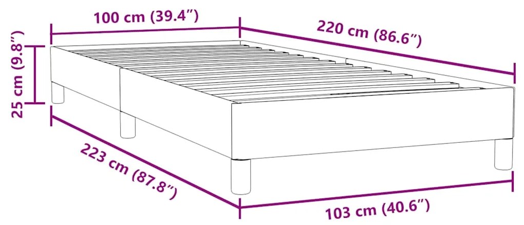 Cama com molas sem colchão 100x220 cm veludo rosa