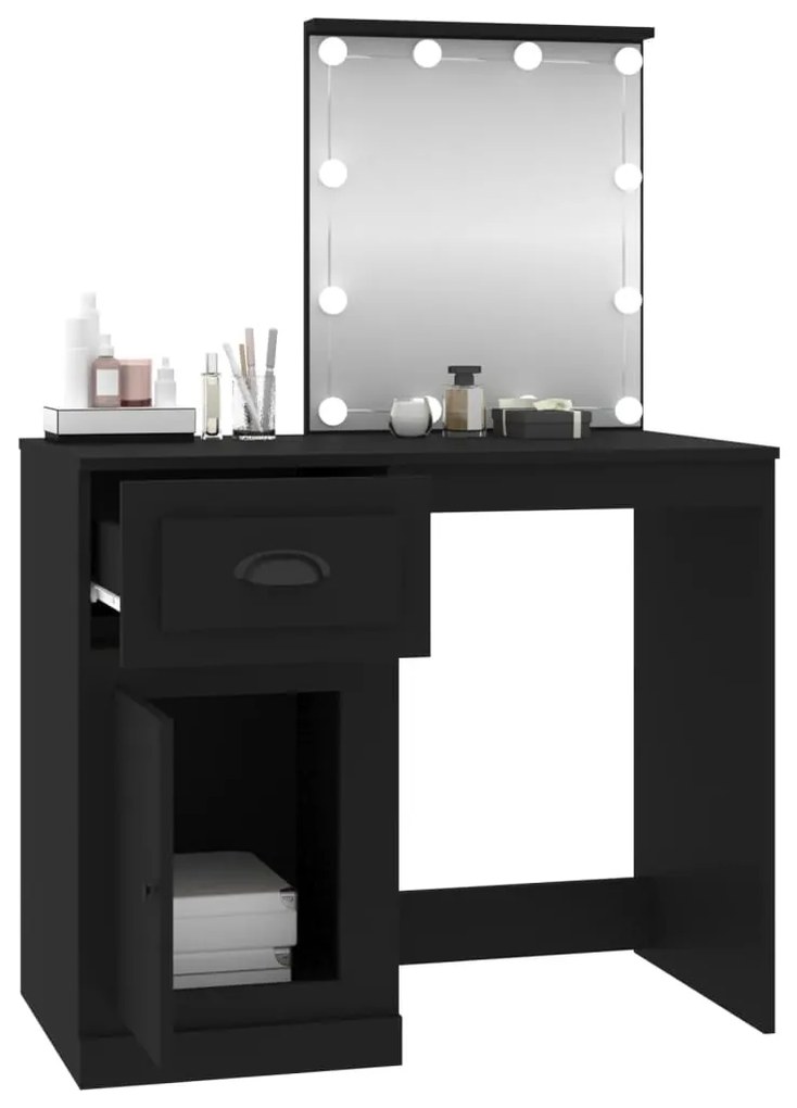 Toucador com luz LED 90x50x132,5 cm derivados de madeira preto