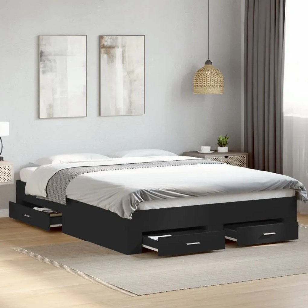 vidaXL Estrutura de cama c/ gavetas 140x200 cm derivados madeira preto