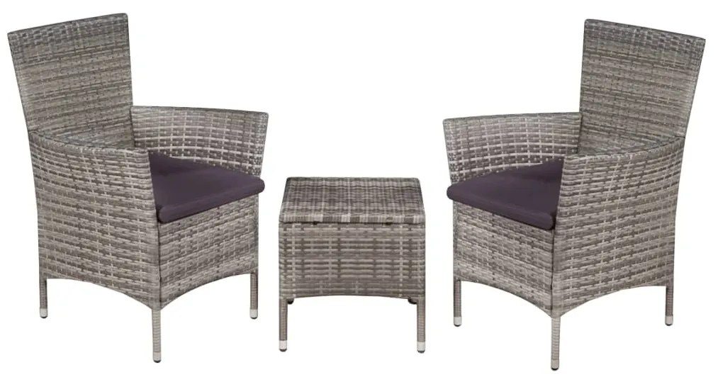 3 pcs conjunto bistrô vime PE cinzento