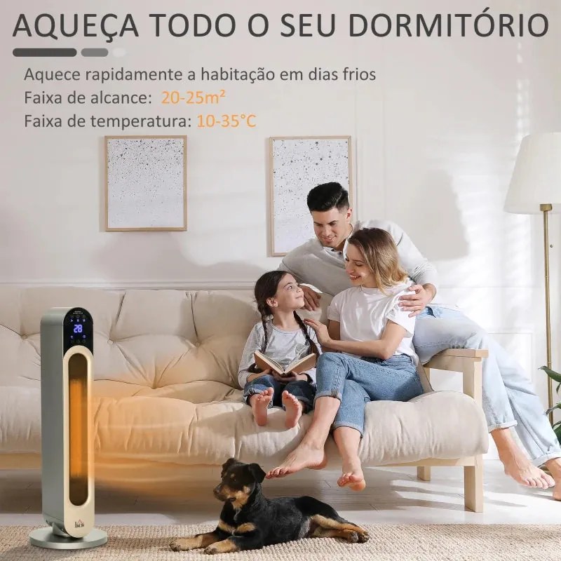Aquecedor Cerâmico de Torre 1100/2200W com Controlo Remoto, Temporizad